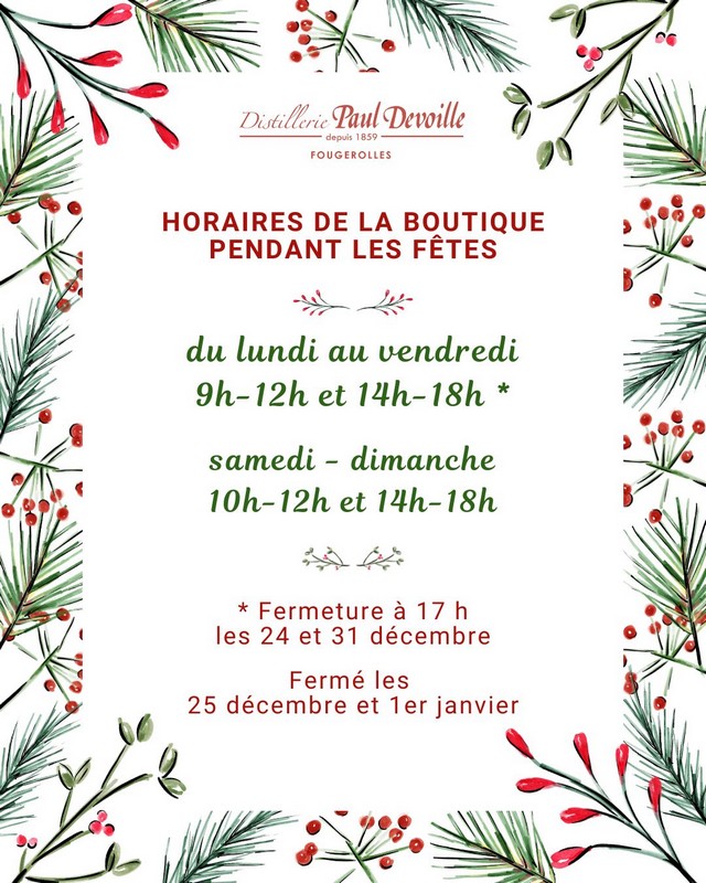 Horaires de la boutique pendant les fêtes 2025