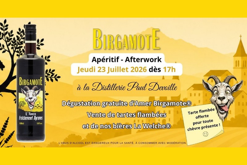afterwork Birgamote jeudi 23 juillet 17h à la Distillerie Paul Devoille à Fougerolles (70)
